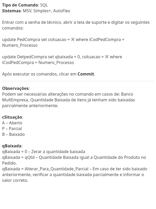 Alterar Situação do Pedido de Compra