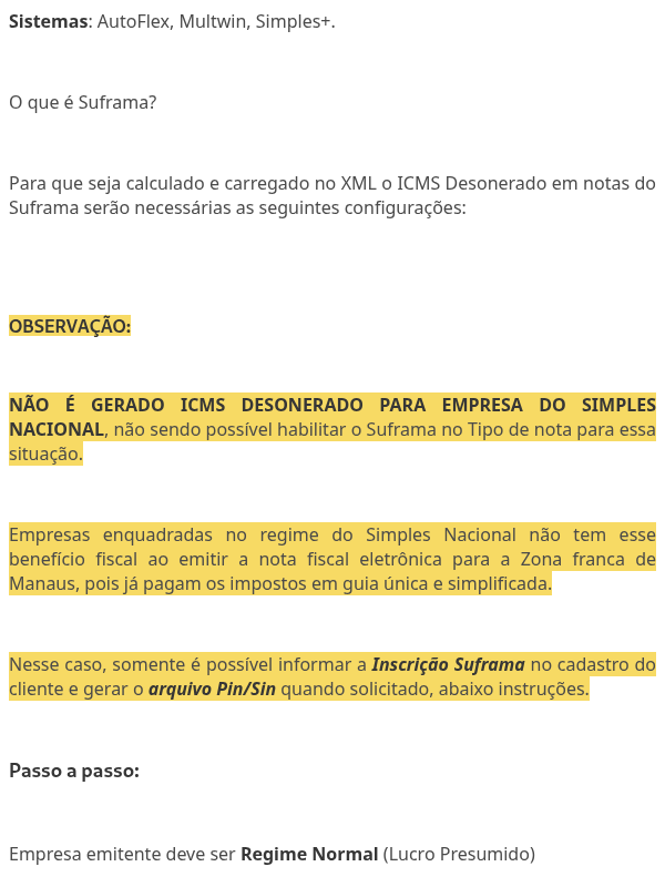 SUFRAMA- Calcular ICMS Desonerado - Arquivo SIN/PIN