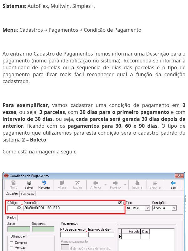 Cadastrar Condição de Pagamento - Tipo Normal