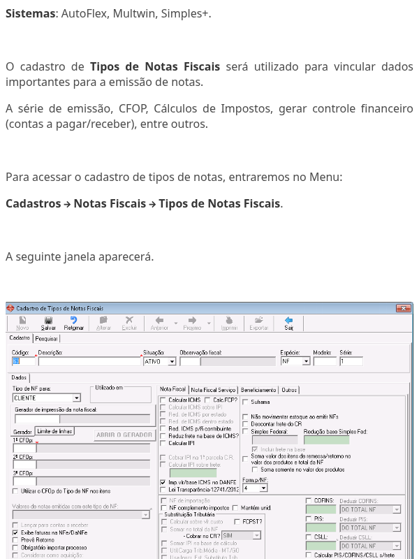 Cadastrar Tipos de Notas Fiscais