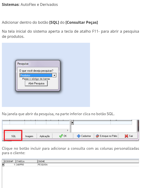 Pesquisas SQL Peças - AutoFlex