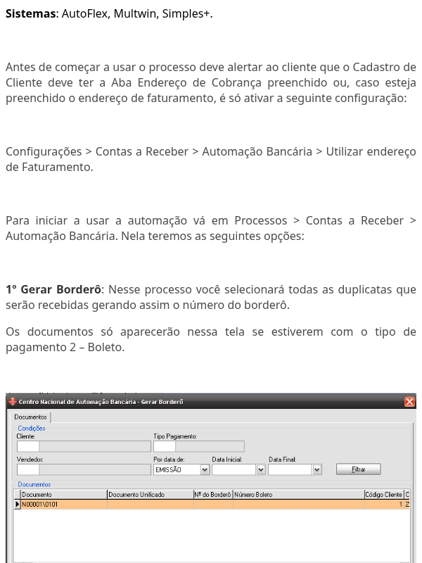 Processo de Automação Bancária - Borderô - Boleto - Remessa e Retorno