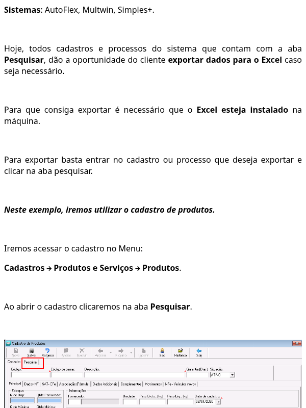 Exportar Cadastros e Processos para Excel