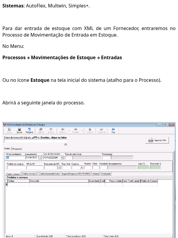 Importar XML de Fornecedor na Entrada de Estoque