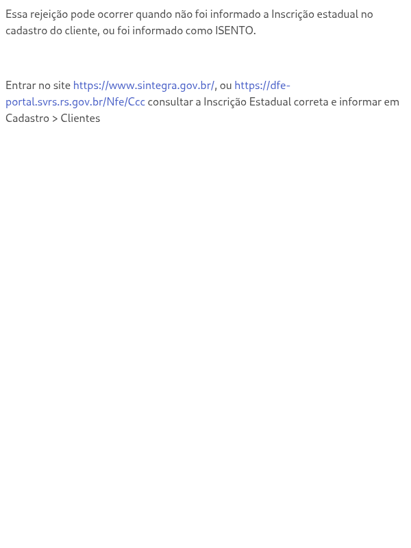 232 - Rejeição: IE do destinatário não informada