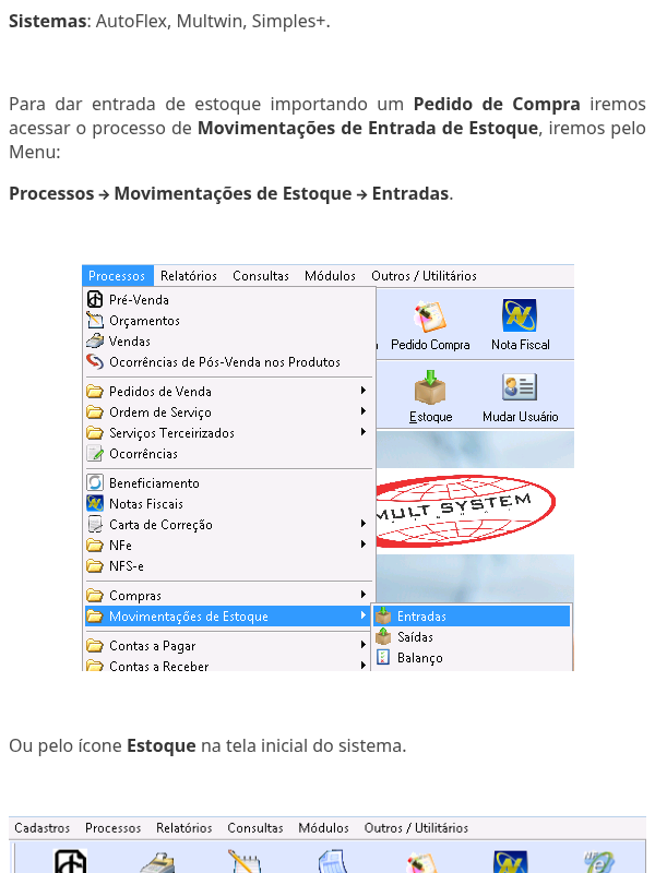 Entrada de Estoque Importando Pedido de Compra
