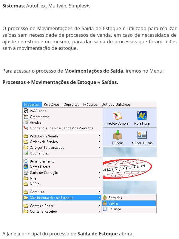 Processo de Movimentações de Saída de Estoque