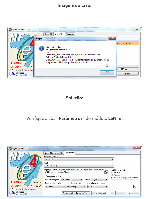 Rejeição: Erro Interno 12030 - Problema com SSL