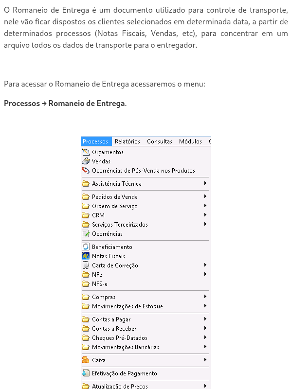 Processo de Romaneio de Entrega