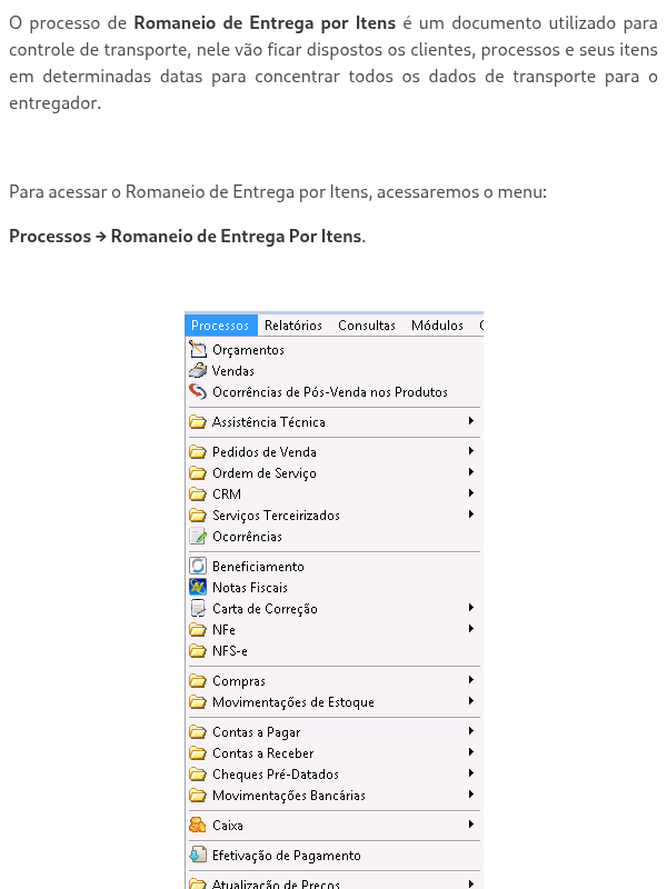 Romaneio de Entrega por Itens
