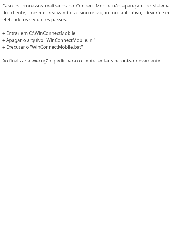 Processos não sincronizam no Connect Mobile