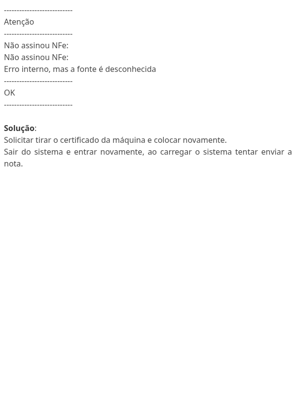 Rejeições NFE: Erro interno, mas a fonte é desconhecida