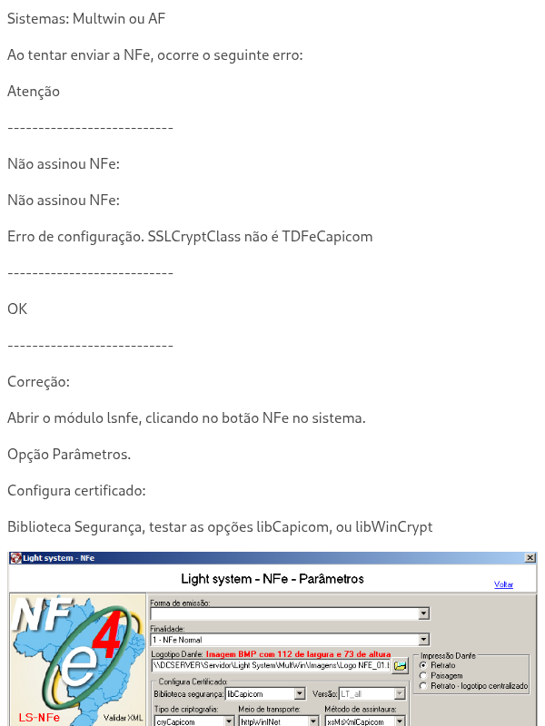 Rejeição:Erro de configuração. SSLCryptClass não é TDFeCapicom