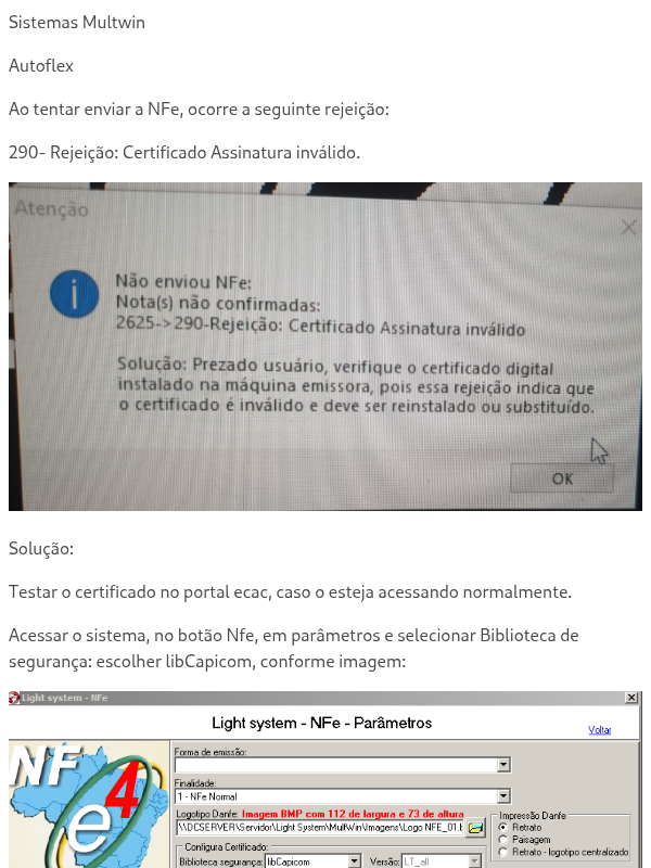290-Rejeição: Certificado Assinatura Inválido