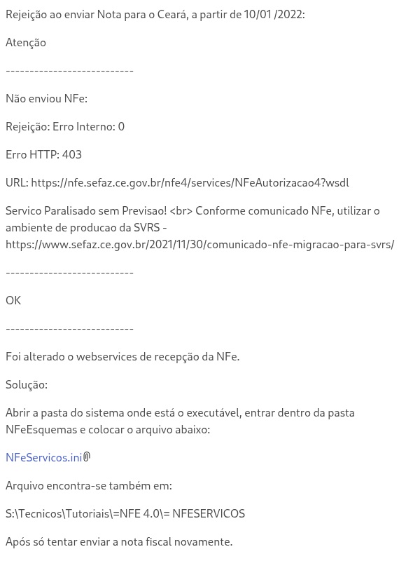 CEARÁ Rejeição: Erro Interno: 0 10- 01- 2022