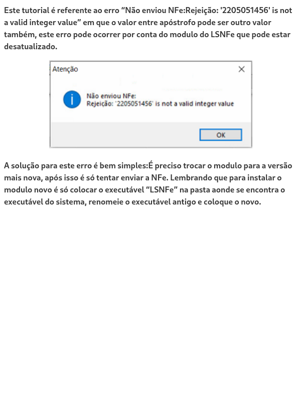 Nota Fiscal Eletrônica erro Não enviou NFe:Rejeição: '2205051456' is not a valid integer value.