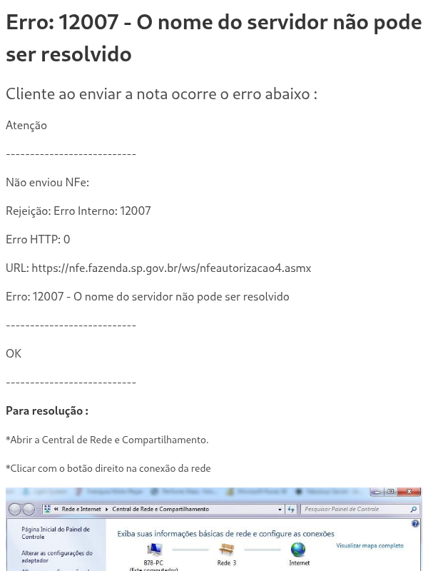 Nota fiscal Erro: 12007 - O nome do servidor não pode ser resolvido