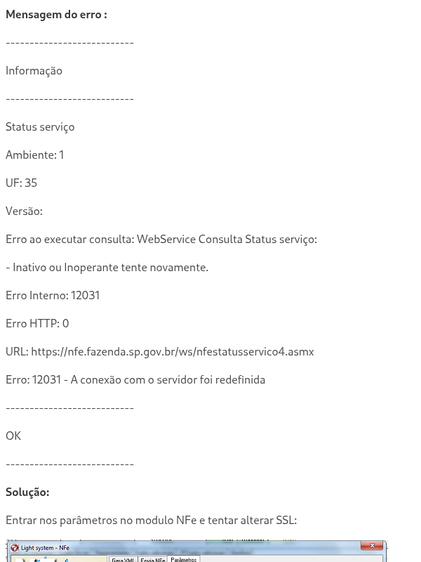 Erro: 12031 - A conexão com o servidor foi redefinida