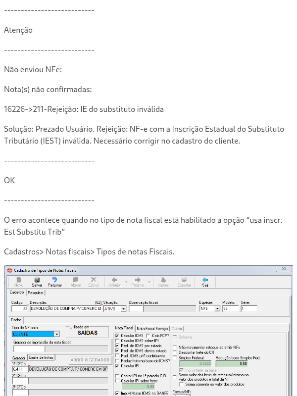Rejeição: IE do substituto inválida